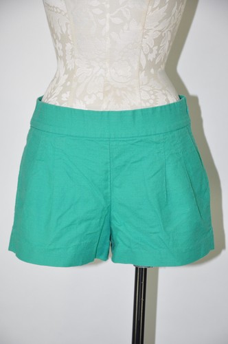 J Crew Emerald Green Textured Cotton Front Pleats Micro Shorts Hot Pants Women 6