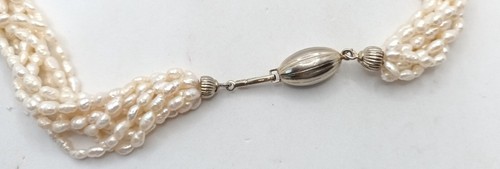 collana multifilo perle coltivate naturali d'acqua dolce chiusura argento 925 - Foto 12 di 14