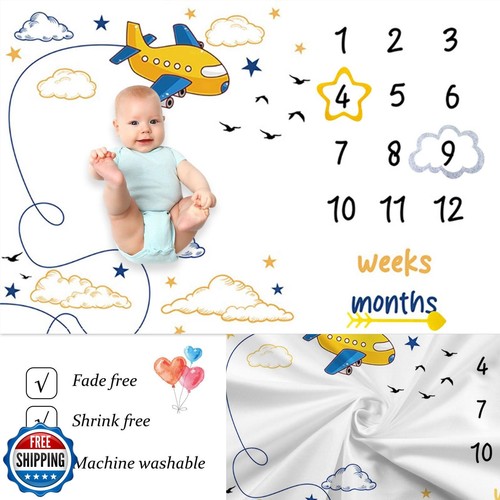 CSFOTO Airplane Pilot Theme Baby Monthly Milestone Blanket Cartoon Airplane W - 第 5/5 張圖片