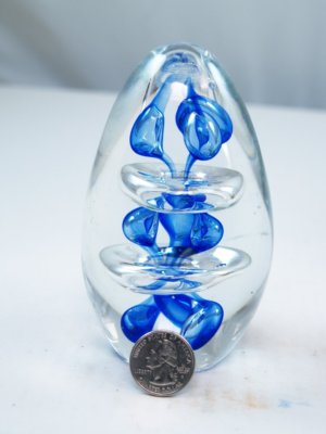 M Design Art Dark Blue Constricted by Clear Halo Egg Paperweight PW-669