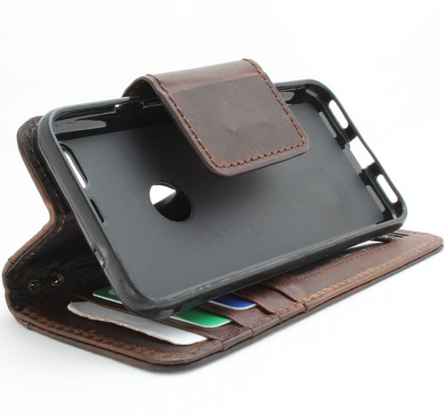 genuine leather case for Google Pixel book cards wallet cover magnet brown new R - Picture 5 of 7