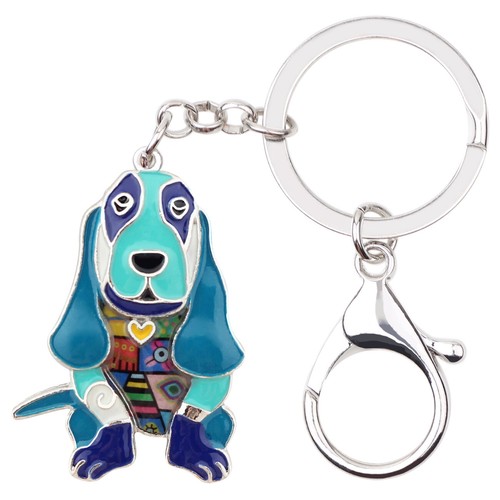 Enamel Alloy Sitting Basset Hound Dog Keychains Purse Key Ring Pets Bag Charms - Picture 7 of 11