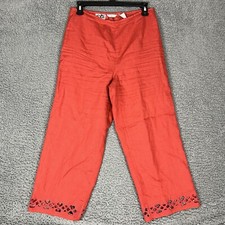 VTG 100 Irish Linen Pants Sz 6 Cropped Wide Leg Red-Orange Side Zip Cottagecore