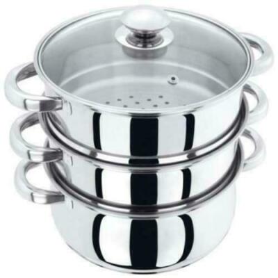 22cm 3 Ebenen Edelstahl Dampfgarer Herd Topf Set Pfanne Kochen Lebensmittel Glasdeckel A++