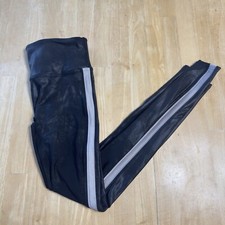 Spanx Women s Leggings Faux Leather Black White Stripe Pull On Shimmer Sz Small