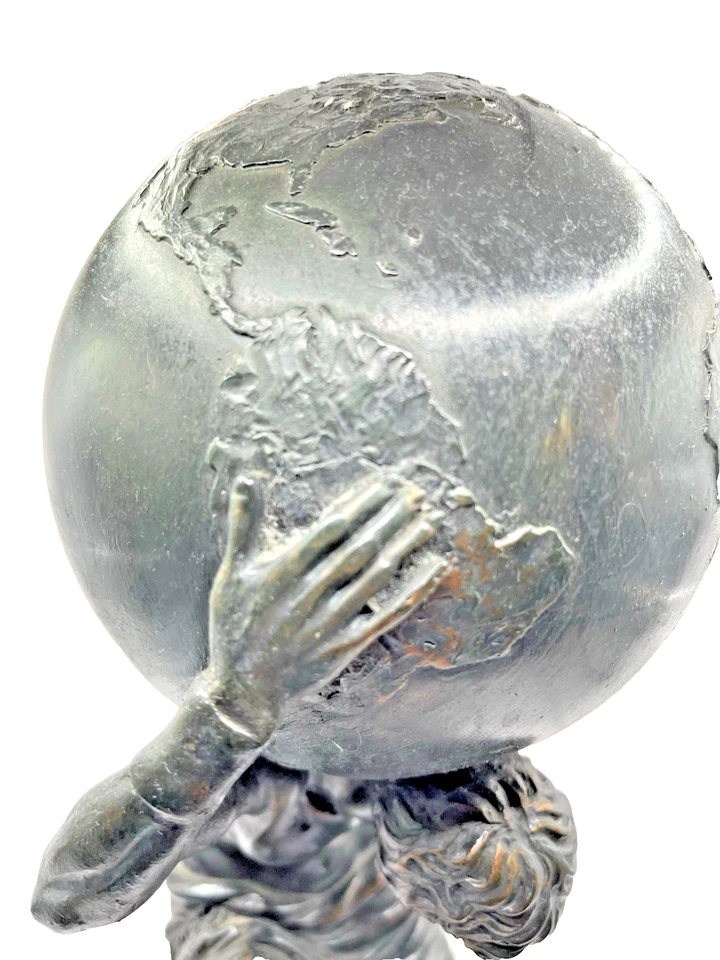 Estatuilla Estatua Atlas Carrying World -Bronce - Resina Tono - ¡Excelente Estado! - 14 pulgadas Foto 4 de 4