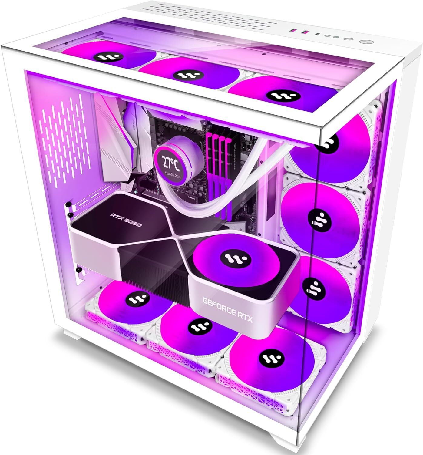 PC Case PreInstall 9 ARGB Fans, ATX Mid Tower Gaming Case with Opening