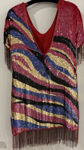 Vtg Pink Multi Colored Beaded Harlequin Style Dress Size M/L - Picture 3 of 9