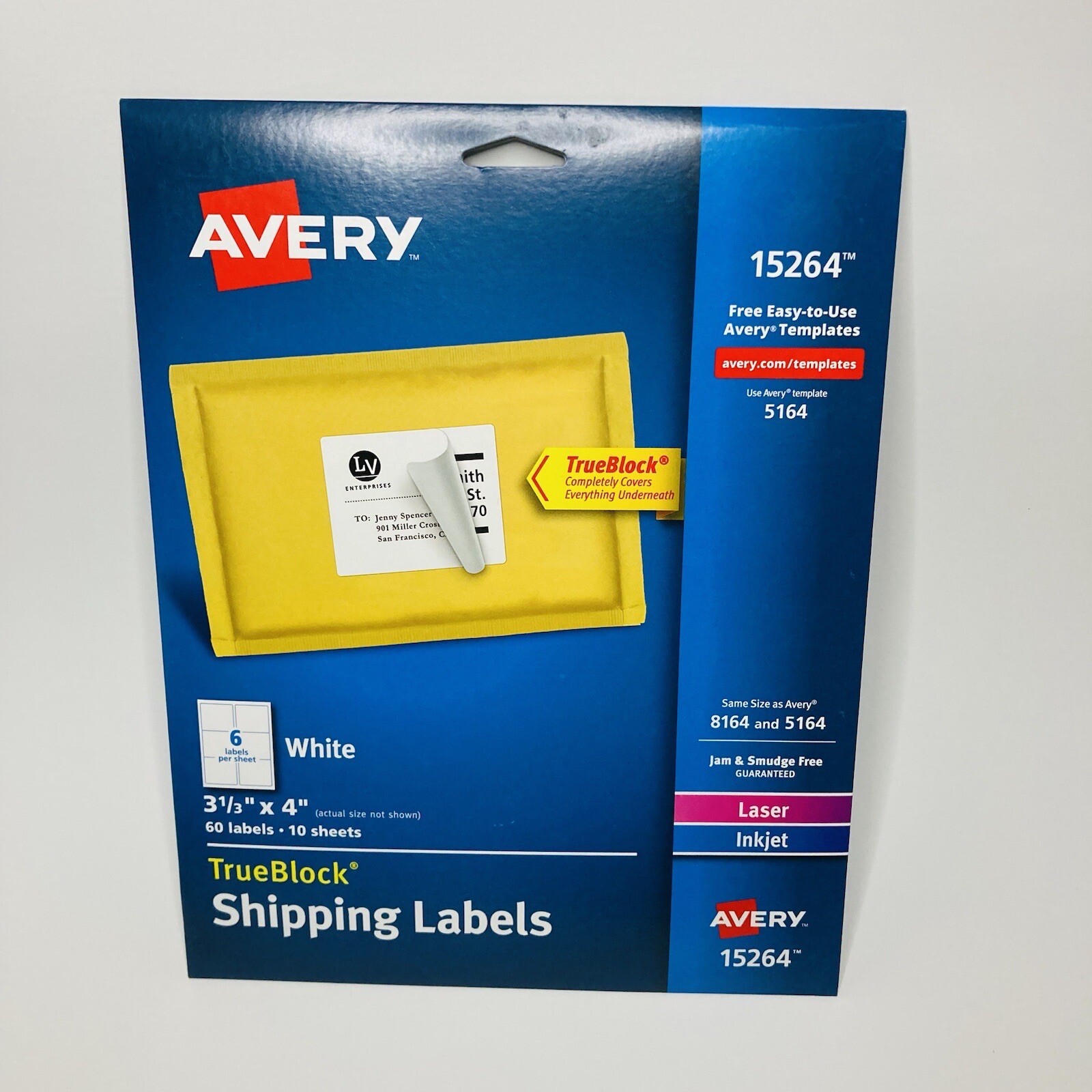 Avery TrueBlock Shipping Labels 60 Labels 10 Sheets 31/3x4 New Sealed