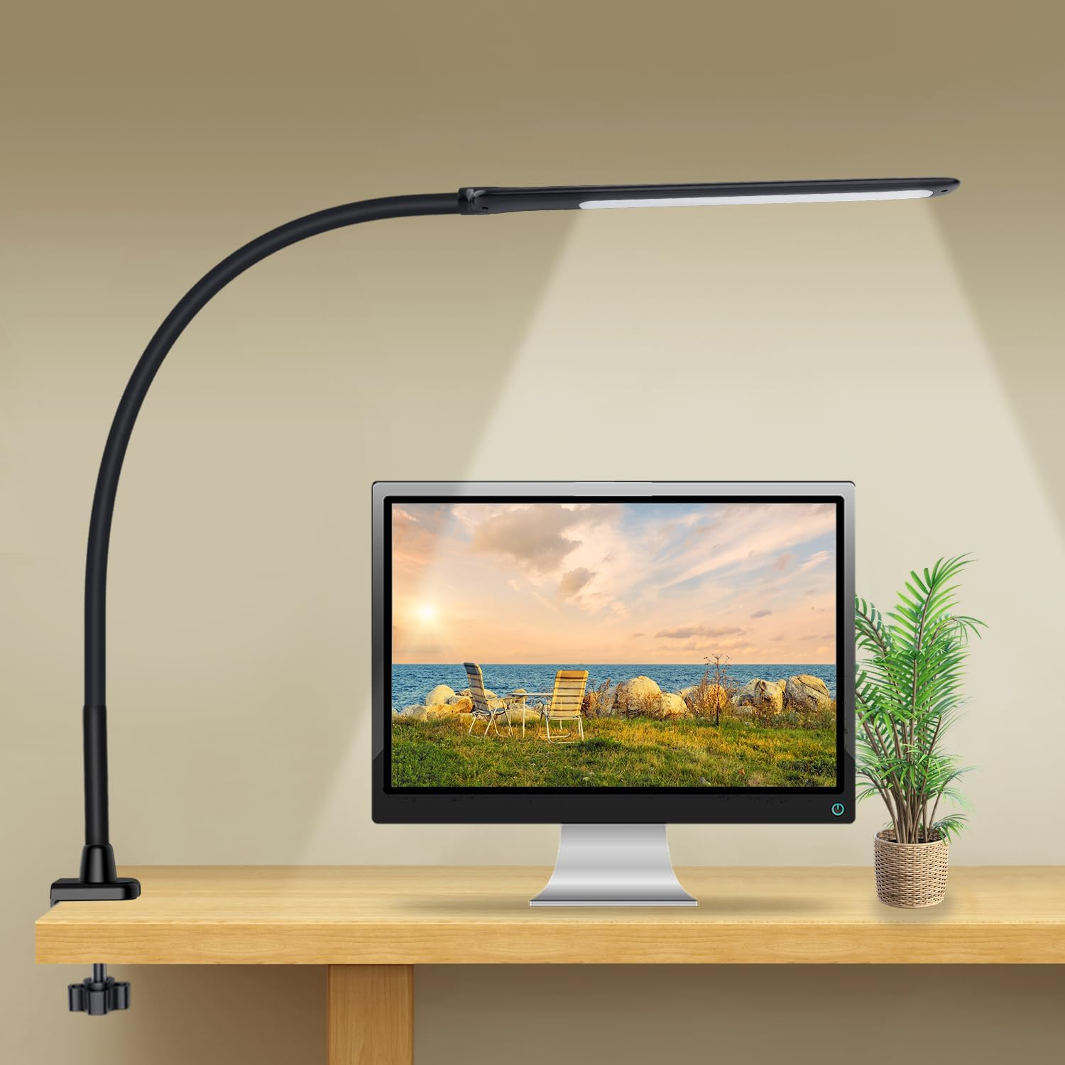 LED Desk Lamp with Clamp,10W Swing Arm Clamp Lamp, 5 Brightness Levels & 4 Color