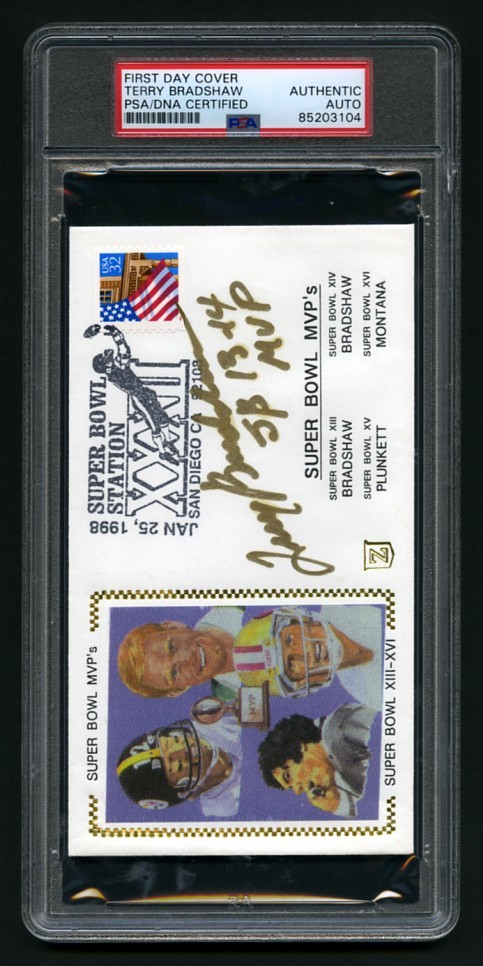 Terry Bradshaw Autographed Signed Pittsburgh Steelers , Steelers- Super Bowl MVP's commemorative envelope PSA/DNA 