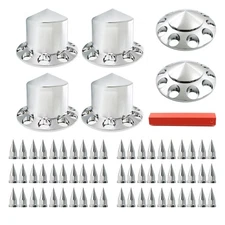 For Semi Truck Wheel Axle Covers Spiked Chrome Front + Rear Hub Cover Kit 33mm