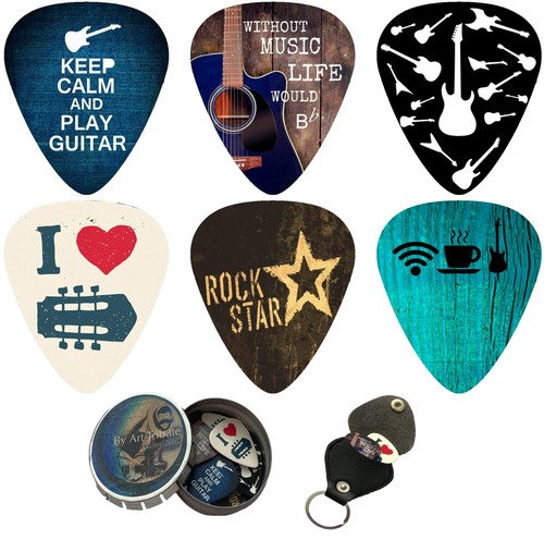 Cool Guitar Picks 12 Pack W/Tin Box & Picks Holder Set Gift. Celluloid Medium... - 第 1/4 張圖片