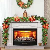 Weihnachtsgirlande, 2.7M Tannengirlande Mit Blumen Und Rote Beere,