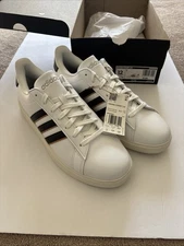 adidas men GRAND COURT 2.0 Size 12 Wht/blk/orange Stripe Brand New With Box