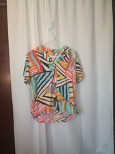 Jams World Womens Rustic Trail Shirt Small Button Colorful Hawaiian Retro 90s
