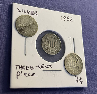 Lot of 3 Silver Three Cent Pieces 1852 & two Coins w/ No Date. Great Deal!!