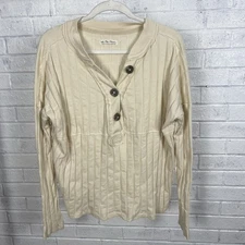 Free People We the Free Mixed Ribbed Henley Top Ivory Womens M Boho Festival