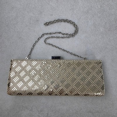 Lulu Townsend Champagne Gold Mesh Evening Clutch Rhinestone Clasp Bag