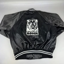 Vintage Auburn Sportswear Mens Size 2XL Bomber Satin Jacket Tiger ROHR Black USA