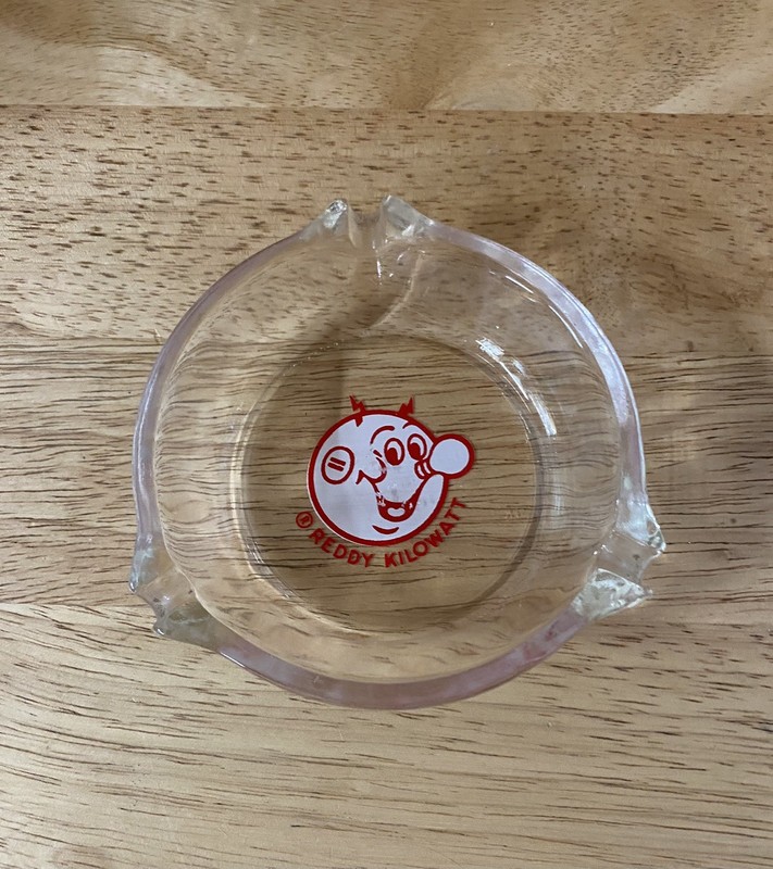 c1950s REDDY KILLOWATT Ashtray Glass Electric Utility Advertising Vintage