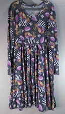 Posh Peanut Football Floral Twirl Dress Bamboo Long Sleeve Gray Pink Girls 7/8