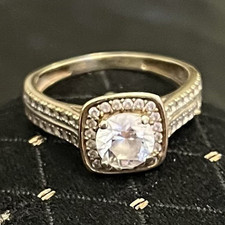 9ct Yellow Gold Round White CZ Halo Engagement Ring Size N 2mm Band