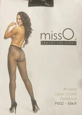 L/XL Miss O Fishnet Open Crotch Tights - P602 Black / 20Den Pantyhose