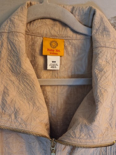 Ruby Red Jacket 18W Beige With Pattern Zip Up Jacket - Picture 2 of 6