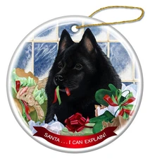 Schipperke Dog Porcelain Hanging Ornament Pet Gift 'Santa.. I Can Explain!'
