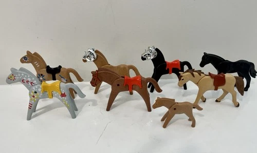 Playmobil Horse Lot of 8 Vintage & Modern Spotted Horses VTG Geobra Accessories