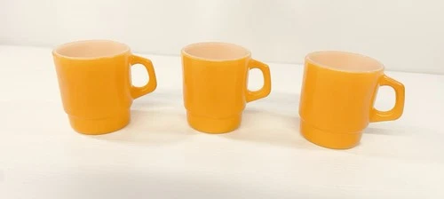Vintage 3 Fire King Orange Stacking Coffee Mugs Anchor Hocking G7