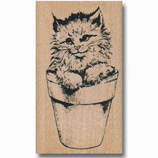 NEW Rubber Stamp, Cat In Flower Pot Cute Kitty Kitten Cat Gift Sweet Cat Stamp
