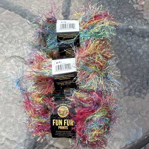 3 New Lion Brand Fun Fur Yarn Skeins Color 210 Rainbow - Picture 2 of 9