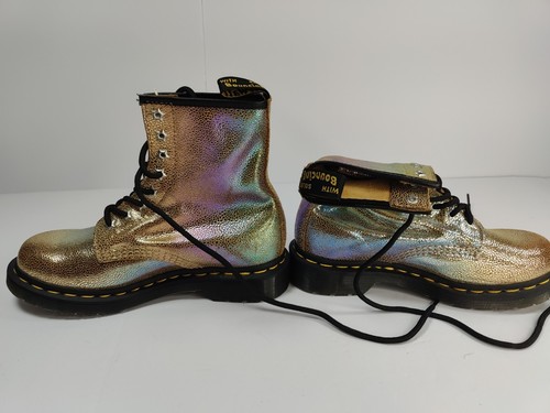 Dr. Martens 1460 Sand Rainbow Ray Leather Lace Up Combat Boots Women’s 6 NEW - Picture 2 of 8