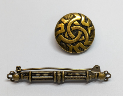 #ad VTG Antique Textured Brass Bar amp; Button Pin Brooch Lot of 2 Victorian 2quot; amp; 3 4quot; $17.99