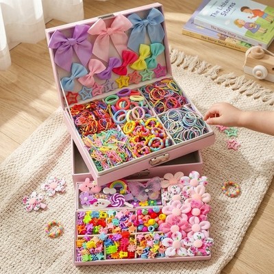 918Pcs Kids Hair Accessories Gift Box, Girls Hair Clips Ties Bows Set
