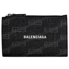 BALENCIAGA Logo Coin Purse Card Case BB Monogram Coin Purse Coated canvas Bl...