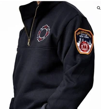 FDNY Navy Quarter Zip Job Shirt Sweatshirt with Logos, Pockets, Heavy Fleece NWT