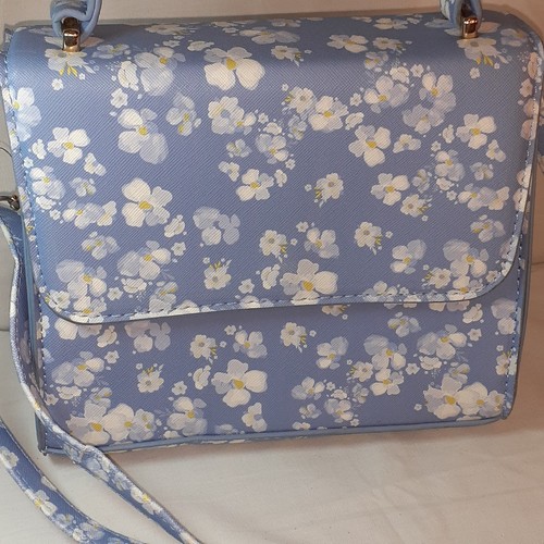 Olivia & Kate Blue Floral Crossbody Purse Small Handbag Snap Closure - Picture 2 of 10