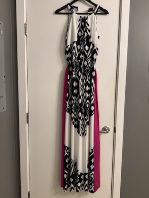 vince camuto white halter dress New Designer Navy Blue Maxi Gown + Pop of Pink 2 SCHL005730_DG_M