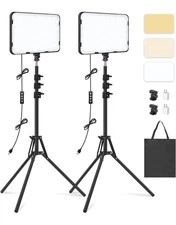 2 Pack LED Video Light with 63'' Tripod Stand, Obeamiu 2500-8500K Dimmable Photo