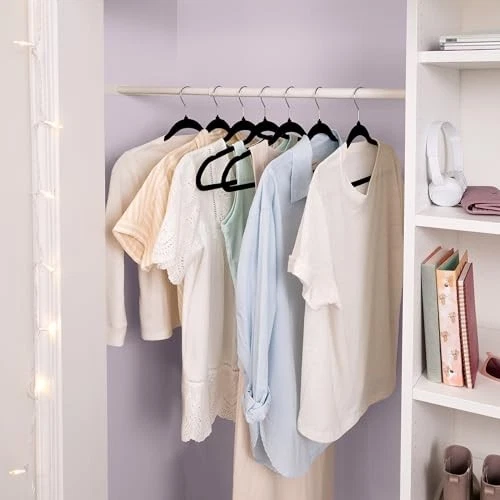  Paquete de 20 perchas de terciopelo antideslizantes de perfil delgado, negras HNG-09809 negras  Foto 2 de 4