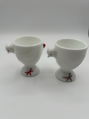 2 Zwei VINTAGE Jumbo Westmoreland MILCHGLAS Eierbecher HÜHNER Eierbecher