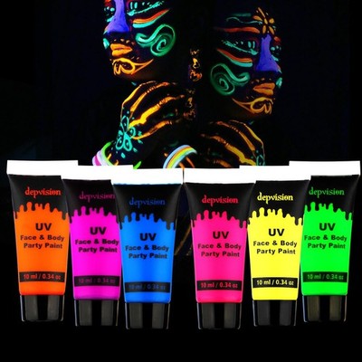 Depvision Glow in the Dark UV Face and Body Paint 6*10ml Neon 6 color 