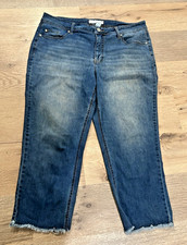 Women's Cato Jean Est. 1946 Denim Sz 14 Curvy Cropped Fringe Stretch Med Wash