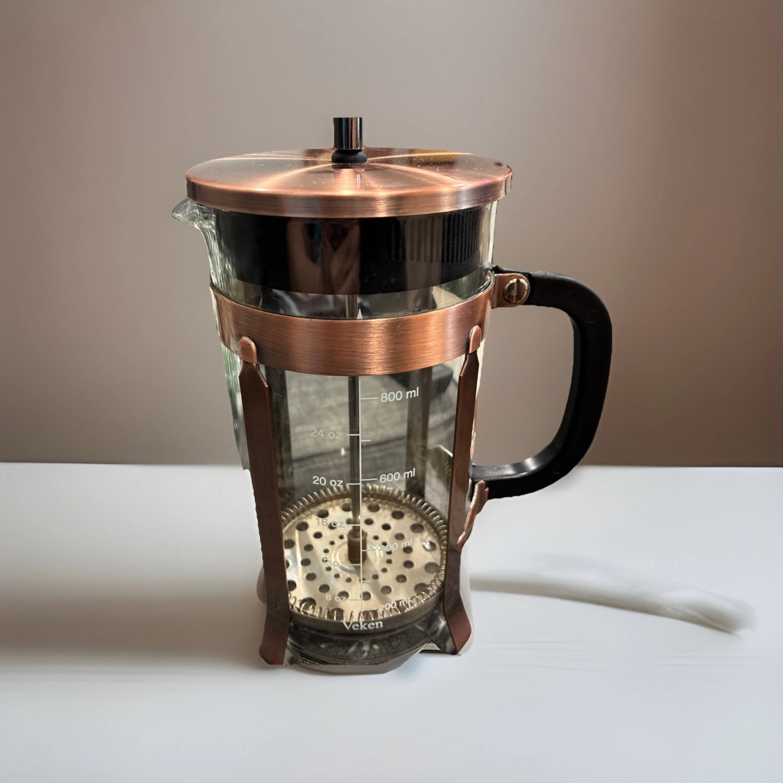 Veken French Press Coffee Maker Glass Stainless Steel 34oz Copper Coffee Pot