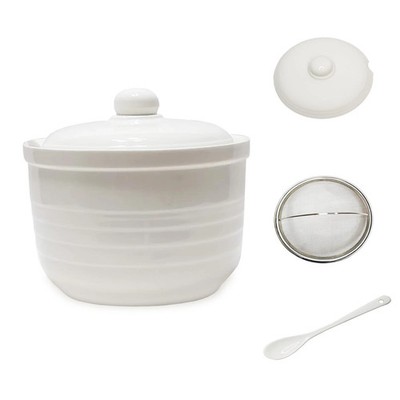 Ceramic Bacon Grease Container with Stainless Steel Strainer Cooking Oil Storage