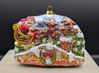 Blown Glass Christmas Ornament Santa with Reindeer Ornate Shiny Textured NWOT