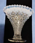 Fenton Hobnail Moonstone French Opalescent Ruffled Fan Art Glass Vase